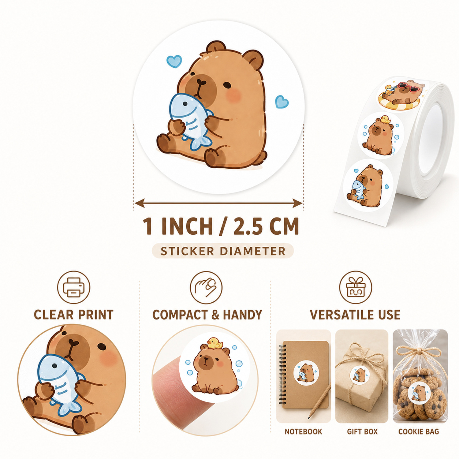 JCAC 500pcs/roll Cute Cartoon  - огляд і ціна Sticker Label Roll